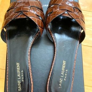 Saint Laurent brown croc Tribute sandal